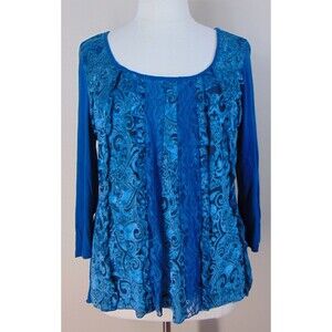 Energe Crushed Velvet Top Womens Plus Size 1x Green Lace Trim Peasant Whimsigoth